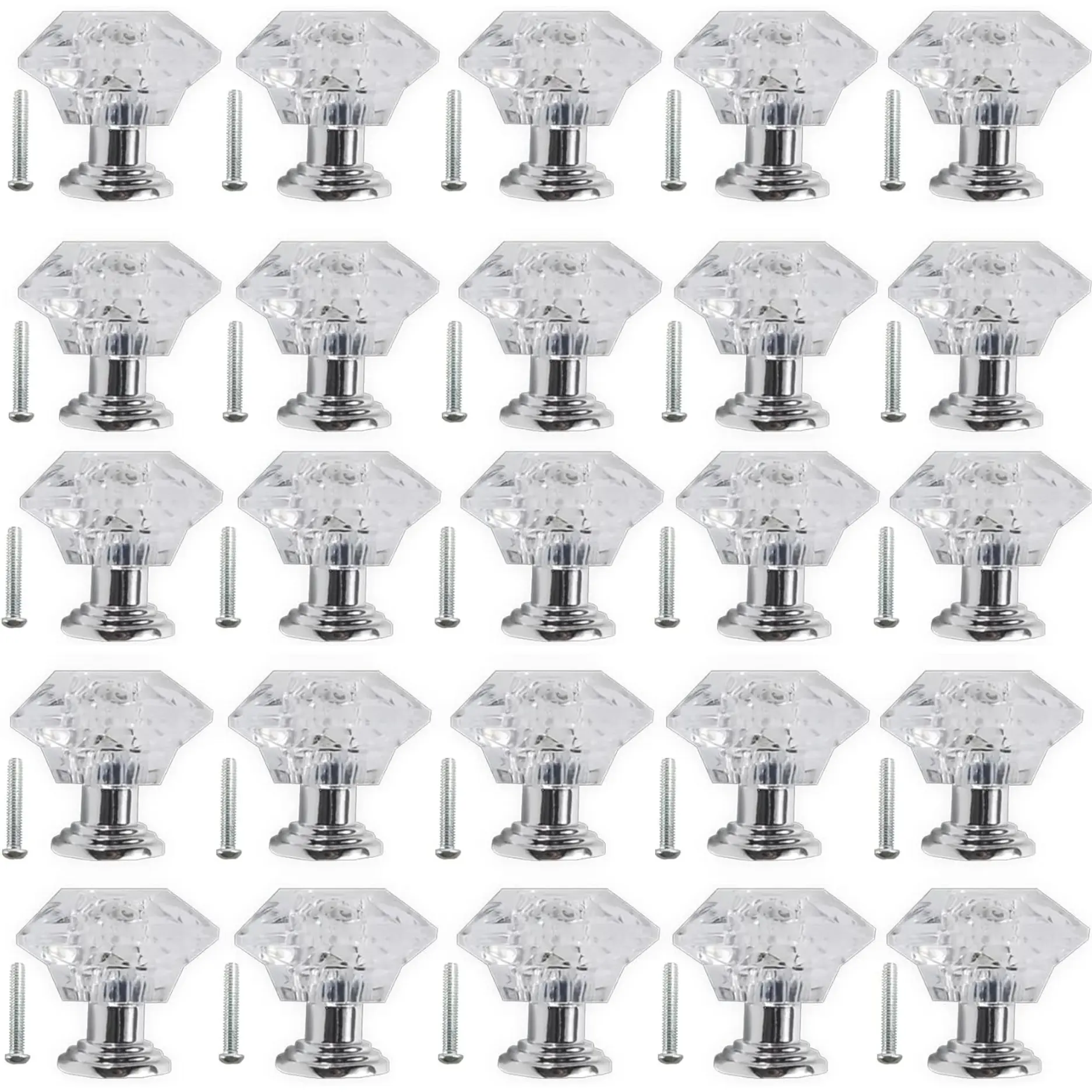 26PCS Clear Crystal Cabinet Knobs, 24mm Diamond-Shaped Acrylic Drawer Pulls for Kitchen Cabinets, Dressers, Cupboards & Furniture