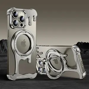 Frameless for iPhone 16/15/14/13 Pro Max Case with Magsafe 360°Rotation Finger Ring Holder  Bumper Protective Cover Shells