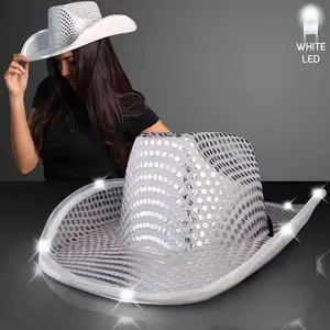 EL Wire Light Up Neon Flashing Sequin Cowboy Hat