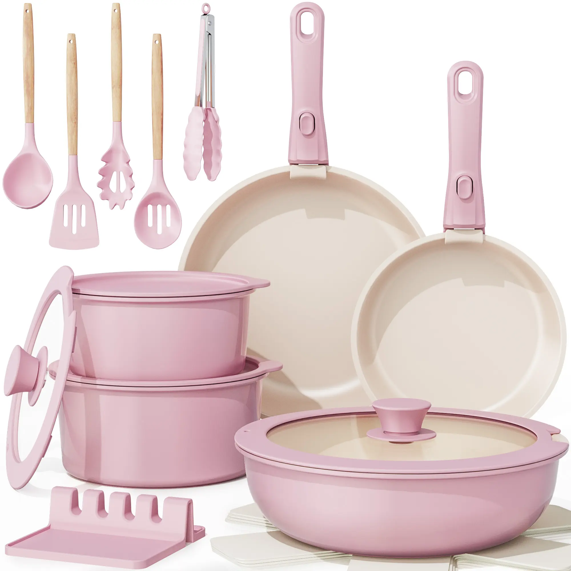 Astercook 21 Pcs Pots and Pans Set Nonstick - Kitchen Cookware Set with Detachable Handle,Dishwasher Oven Safe Aluminum Durability Cooking