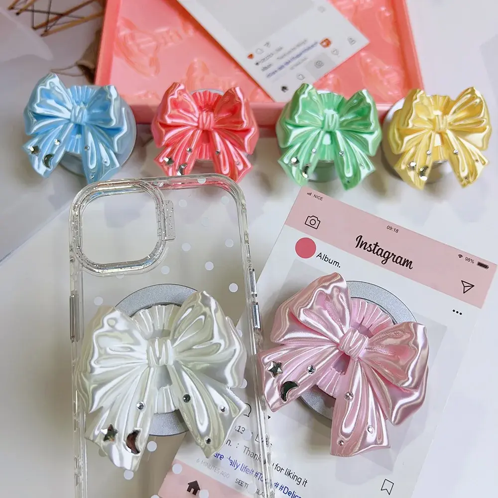 2026 Korean Cute 3D Bow Airbag Magnetic Pop Socket 360° Rotatable Expandable Anti Slip Phone Ring Kickstand Bowknot Phone Accessory