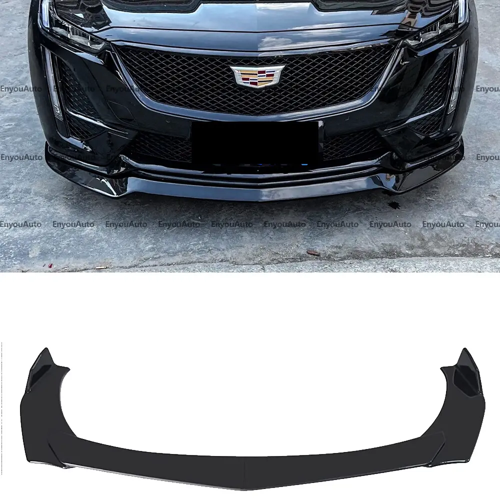 Glossy Black ABS Plastic Front Bumper Lip Spoiler Splitter Body Kit with Chin Diffuser - 1 Set, Universal Fit for Cadillac ATS/XTS/CTS/SRX, Buick, Acura, Mazda & Multiple Cars, Includes Screws, Stable Installation, Prevent Scraping, Flat Fit Check