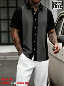 Mens Plus Size 2XL-6XL American Vintage Colorblock Short Sleeve Shirt,  Slim Fit Casual Men's Top, Casual Trendy Shirt, Comfortable and Stylish Daily Wear, Casual Summer Tops