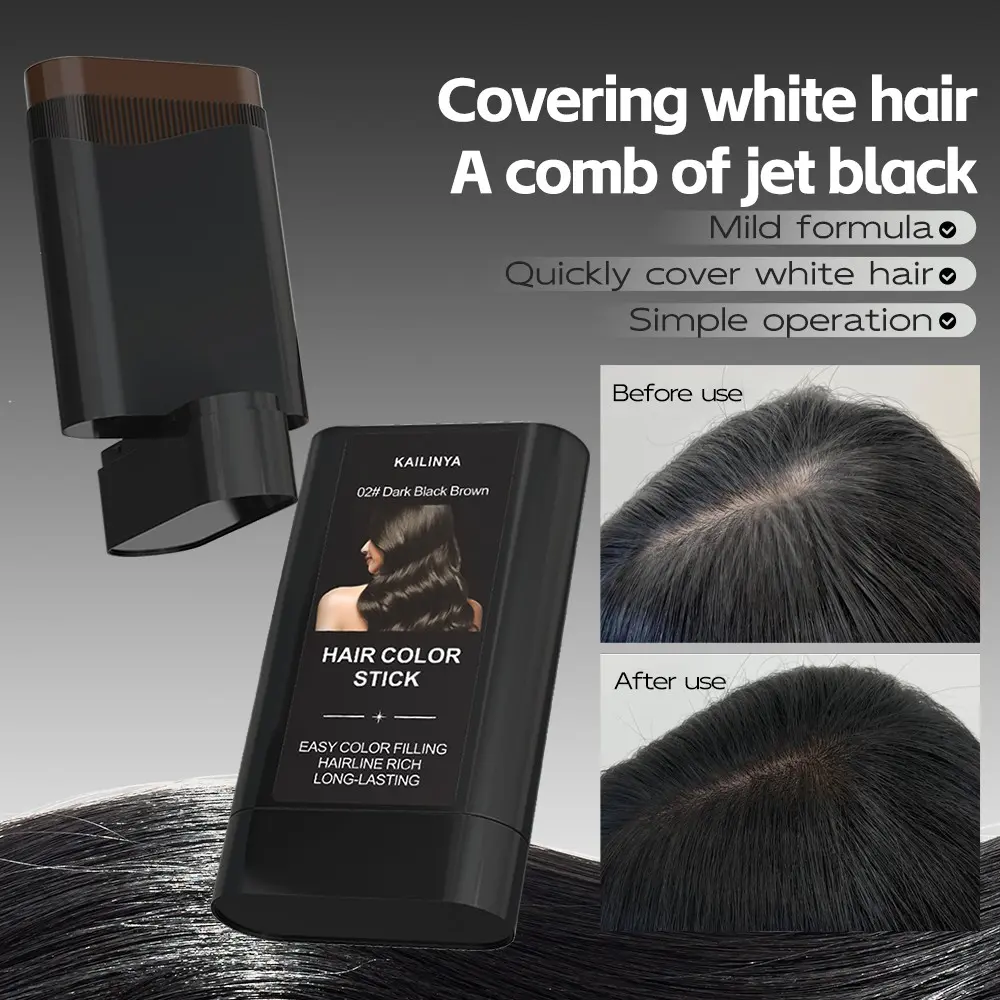 Waterproof and Sweat-Proof Hair Color Stick, Portable Color Touch-Up Hair Sticks with Comb, Hair Touch Up for Roots, Cover Hair for Women & Men, Covers Grey Hair, Hair Dye