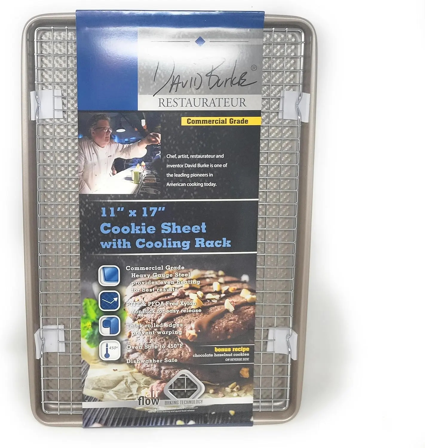 David Burke Kitchen Commercial Weight Non-Stick Bakeware Large Cookie Sheet Pan With Cooling Rack 17 X 11" Bronze