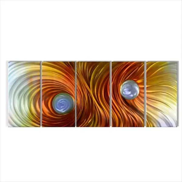 Metal Artscape MA10109 Frameless Aluminium Float Artwork, 59x24 in. Firestorm 5-Paneled Handmade Metal Wall Decor