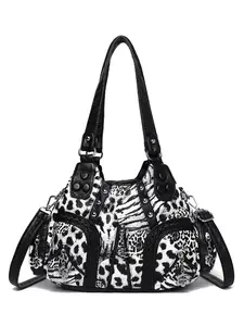 Leopard Print Motorcycle Tote Bag, Large Capacity Shoulder Bag, Vintage Leopard Crossbody, Handbag Shoulder Bag, Soft Leather, Multi-Pocket, Durable, Stylish, Leather Crossbody Bags, Crossbody Shoulder Purses
