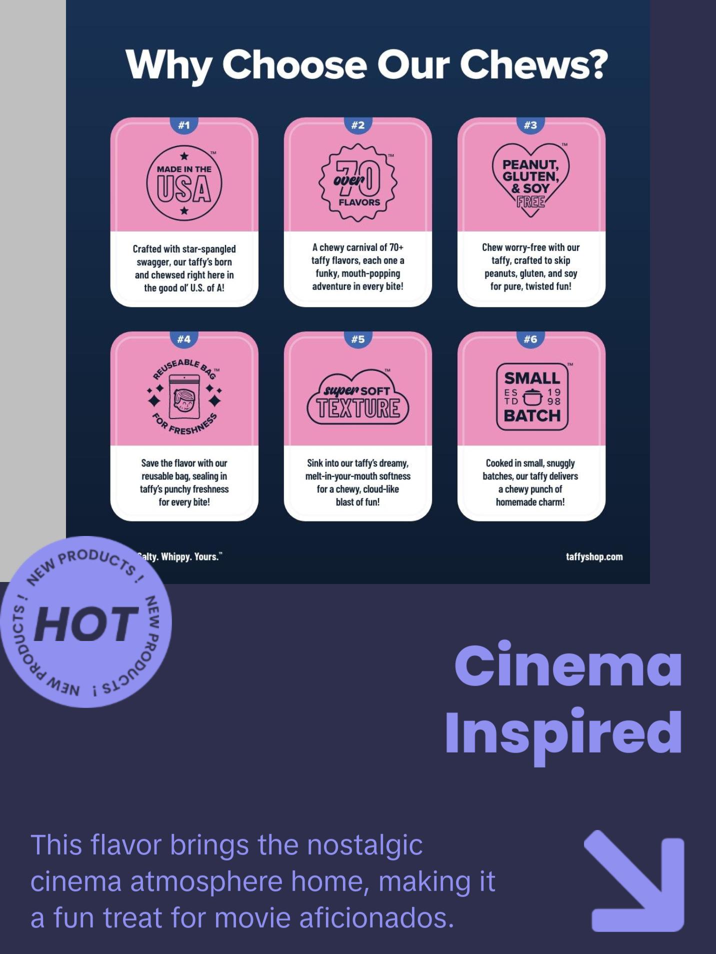 Taffy Shop, What's Poppin' Salt Water Taffy - Gourmet Buttered Popcorn Soft & Chewy Candy