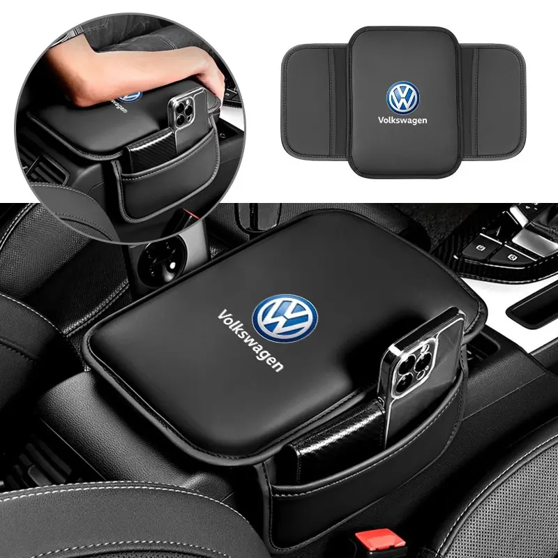 PU Leather Car Armrest Box Pad Auto Armrest Mat Car Interior Organizers For VW GTI Polo Golf Passat Tiguan Arteon Touareg Taigo Caddy GTD Accessories