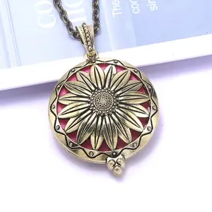 Aroma Diffuser Necklace - Vintage Open Antique Locket Pendant with Essential Oil Aromatherapy (Gold Zinc Alloy) - Round Shape - Various Designs Available"