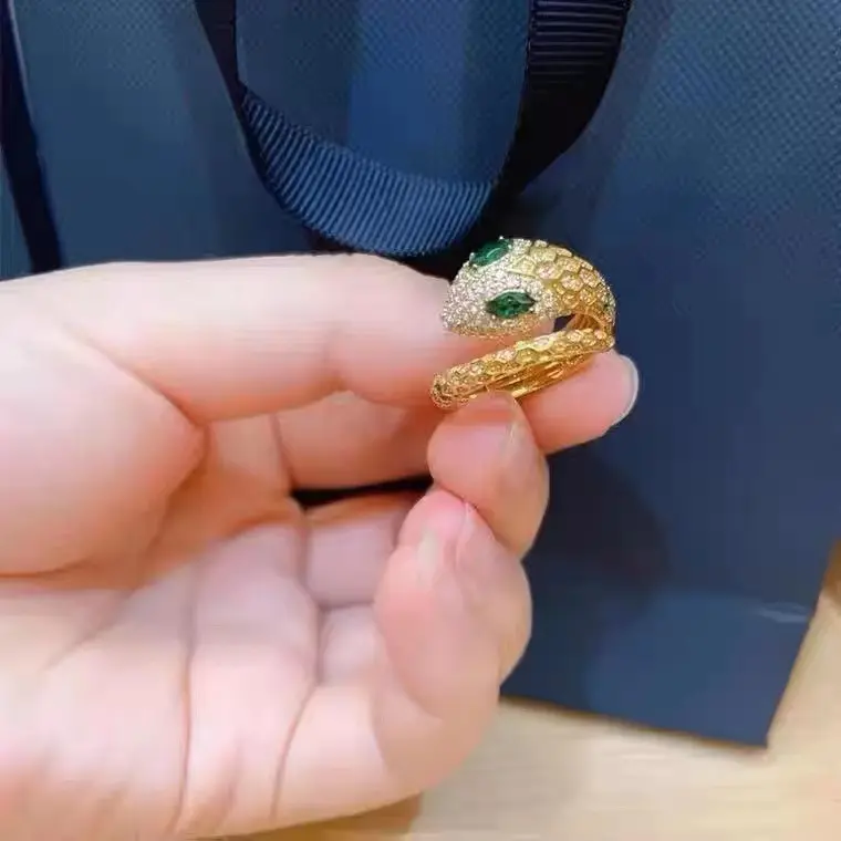 Type A   Golden Green Eyed Snake Ring