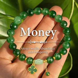 1pc Green Aventurine Lucky Bracelet Clover Charm Money Attraction Bracelet Wealth Protection Beaded Jewelry Good Luck Unisex Friendship Bracelet