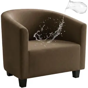 Brown Club Chair Cover Spandex Stretch Barrel Chair Slipcovers Water Repellent Tub Chair Slipcover Soft Accent Armchair Cover Removable Furniture Protector for Living Room