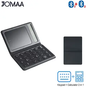JOMAA PU Leather Folding Dual-Bluetooth Numeric Keyboard  2 in 1 Calculator Number Keypad with Touchpad Portable Wireless Rechargeable Numberic Keypad for Window/PC/Iphone
