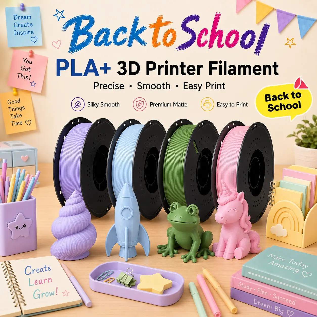 QFOUR PLA+ Filament 1.75mm, 1KG 3D Printer Filament Spool, ±0.02mm Accuracy, Smooth Feeding and Strong Layer Bonding, Vacuum Sealed for FDM 3D Printers