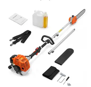 52cc Gas Pole Saw, 12" Bar 2-Stroke Tree Pruner with 9.5 ft Extendable Reach, Anti-Vibration Handle, Auto Oiler, Aluminum Shaft for Tree Trimming