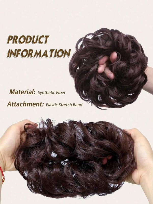 Black Messy Bun Hair Piece Wavy Curly Scrunchies Synthetic Chignon Ponytail Hair Extensions Thick Updo Hairpieces For Women 8inch