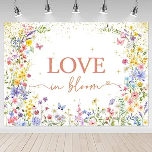 Love in Bloom Backdrop - Wildflower  Shower Backdrop, Wildflower Bridal Shower Decorations,  for Girls Birthday  Shower Party Supplies Banner (, 7x5ft(82"x60"))