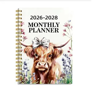 Elegant Highland Cow Design Notebook, Spiral Notebook Journal, Weekly & Monthly Layout, Spiral Bound, Office School Home Gift Planner, Durable Paper Organizer