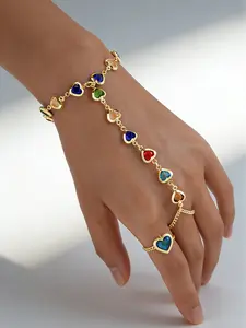 Women's Geometric Alloy Bracelet Ring Finger Chain, Elegant Fashion Accessory for Daily Wear & Outdoors, No Choking Hazard