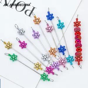 9pcs Christmas Snowflake Blank Beadable Rod, DIY Creative Beaded Keychain Craft, Handmade Beadable Ornament Gifts for Jewelry Making