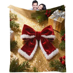 Christmas bow pattern blanket, a lightweight and warm flannel sofa blanket, a soft blanket suitable for beds, camping, and the office