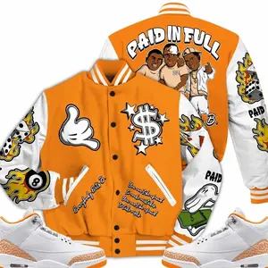 3 White Orange Peel Varsity Jacket, Orange Citrus 3s Outfit Money Paid In Full Shirts To Match Sneaker Streetwear