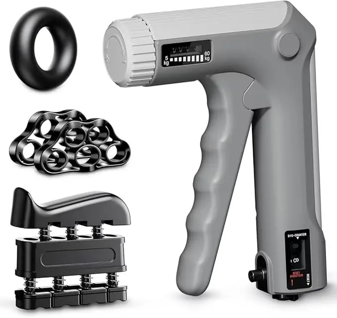 Hand Grip Strength Trainer Kit with Adjustable Resistance 2 Finger Stretchers Forearm Workout Ring Gray Color Ideal for Grip Strength & Forearm Muscle Training Heavy Exerciser Home