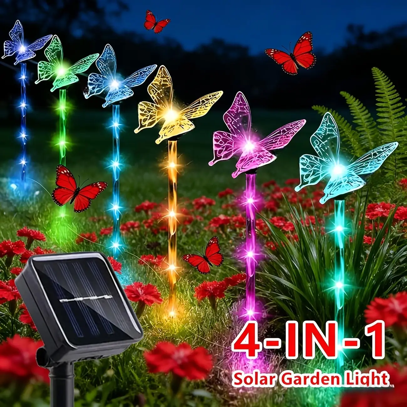 4pcs Solar Lights Outdoor Garden Butterfly Light, with 8 Flashing Modes And Light Sensor, Decorative Solar Stake Lights with Butterflies Decor for Garden Yard Lawn Patio Pathway, Garden Decorative Lighting