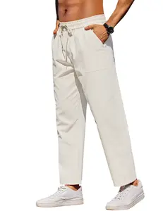 COOFANDY Mens Linen Casual Pants Lightweight Drawstring Beach Pants Elastic Waist Yoga Summer Trousers Classic Menswear