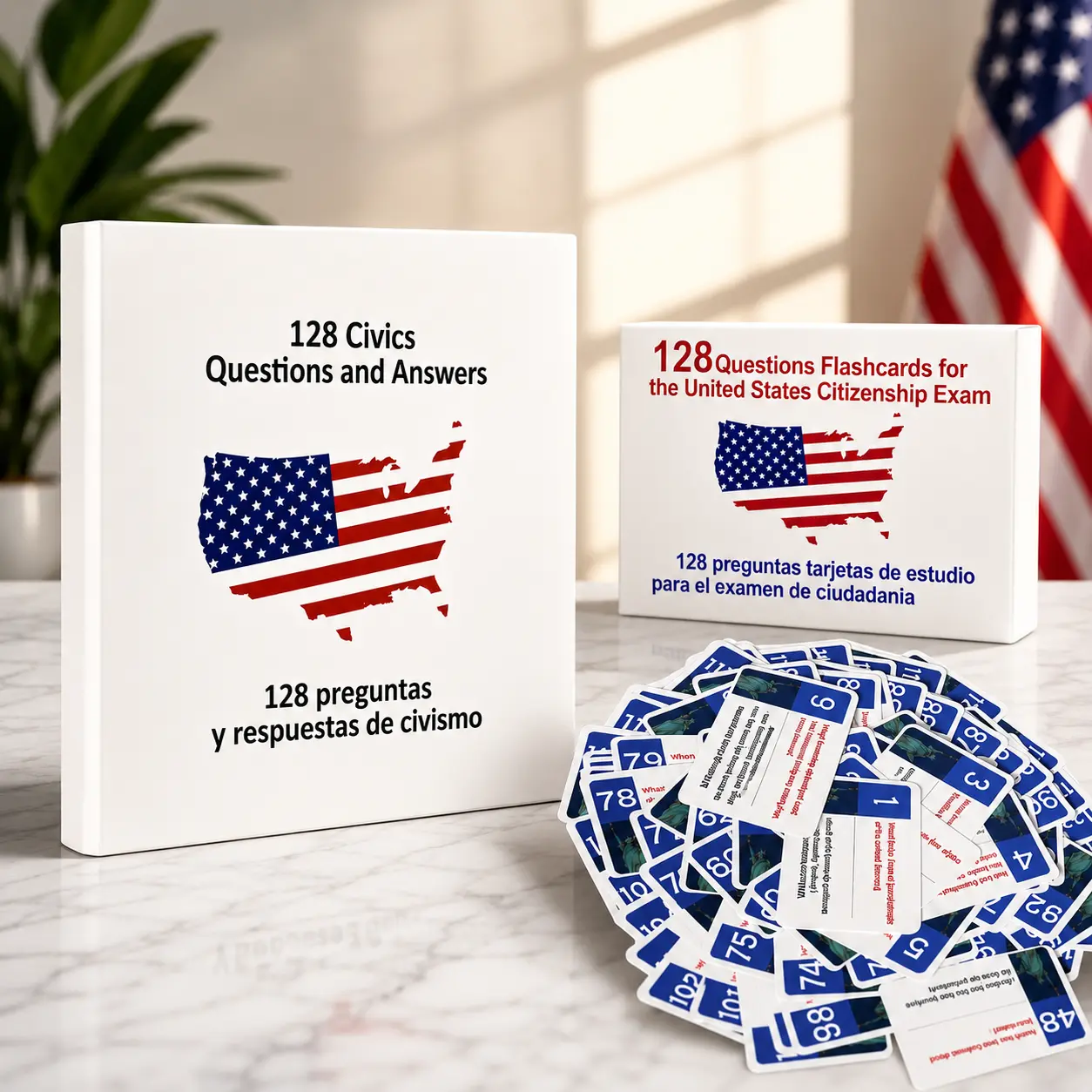 2026 US Citizenship Bilingual Flash Cards - Durable 128 Q&A Study Guide (Spanish & English) for USCIS American Citizenship Preparation