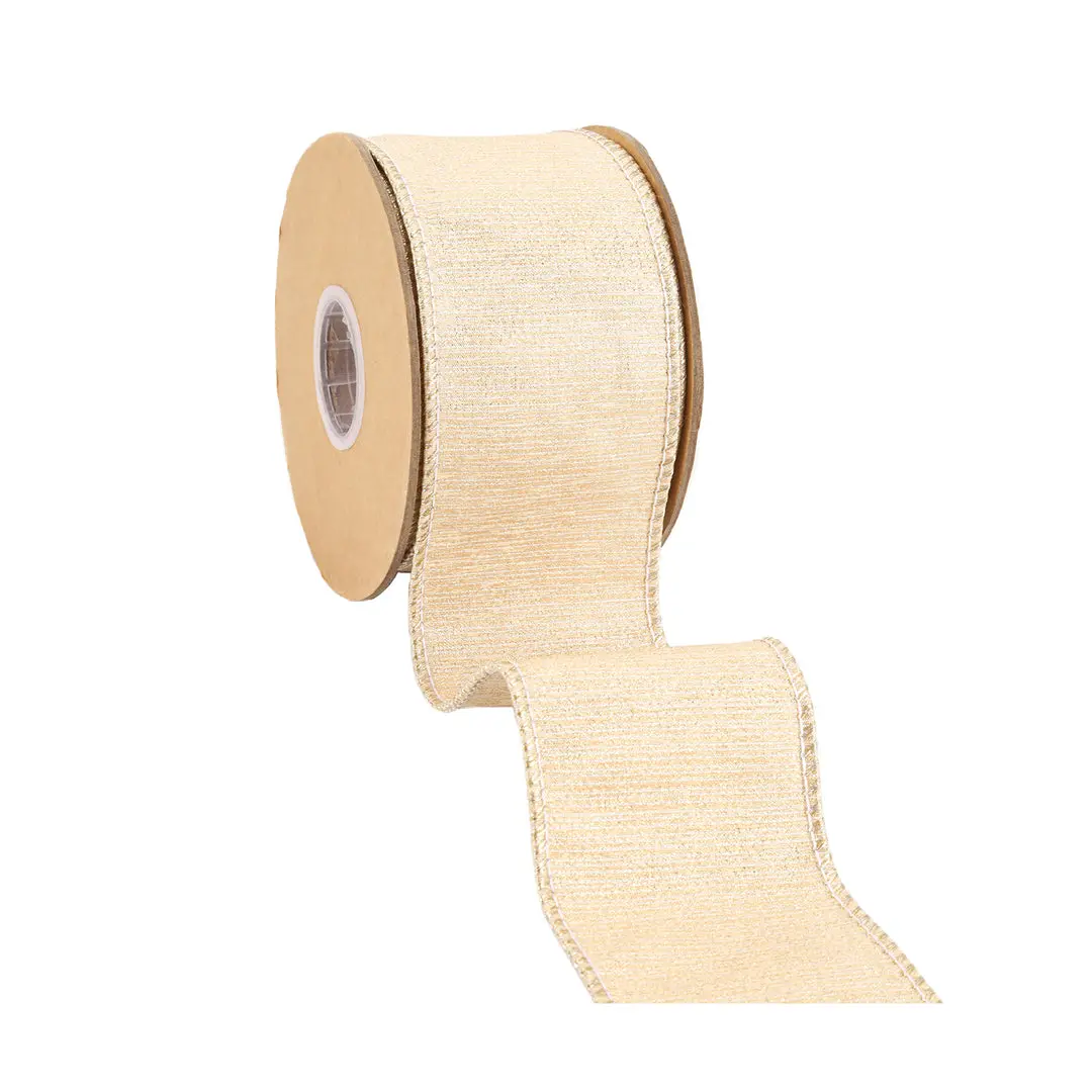 2 1/2" Metallic Dupioni Double Fused Ribbon - Natural | 10 Yard Roll wreath making Christms tree decor Christms Gold Ribbon