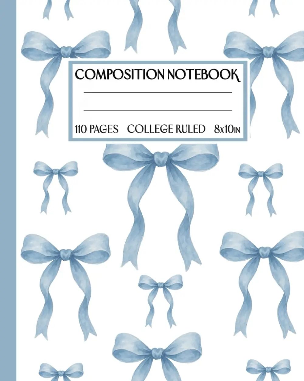 Coquette Composition Notebook: Girly Aesthetic Blue Journal with Cute Bows | 8x10" College Ruled Lined Notebook for Girls, Teens and Women.
