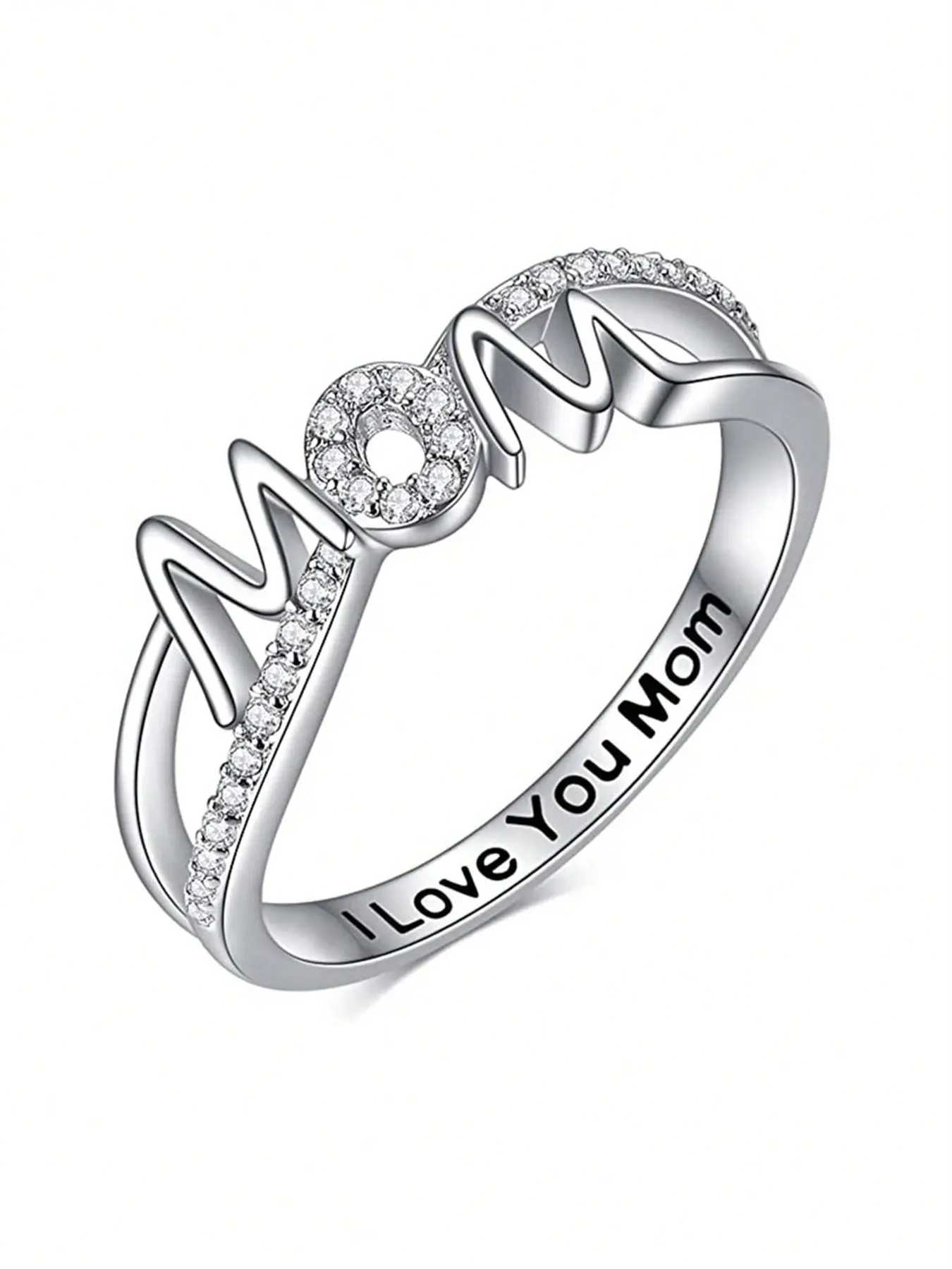 1 PC Charm Cubic Zirconia Mom Ring Geometric Design Ring Unique Synthetic Zircon Rings For Women For Mother's Day Gift Anniversary Party Jewelry Artificial Zircon Ring