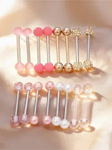 16pcs Assorted Color Ball Style Tongue Rings & Nipple Rings, Stainless Steel Shaft With Crystal Ball & Faux Pearl Decor, Suitable For Daily Piercing Wear, Piercing Jewelry, Body Jewelry