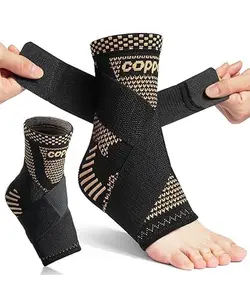 Adjustable Copper Compression Ankle Sleeves  Supportive Heel Brace, AntiInjury Sporty Protective Gear for Achilles Tendonitis, Plantar Fasciitis, Reduces Swelling, Sprained Ankle Discomfort, Hockey Goalie Elastic Universal Kinesiology Sports Tape, Support