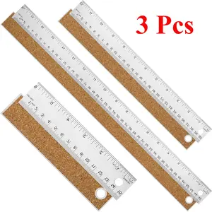 3 Pcs Metal Ruler with Cork Backing, 6+12+18 Inch Stainless Steel Rulers 6 Inch 12 Inch 18 inch Metal Ruler - Imperial and Metric - Non-Slip Prevent Ink Leakage - for School Office Engineering Tools