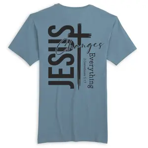 Jesus Changes Everything Women's Fitted Crew Neck Short Sleeve Tee in Medium Length 100% BCI Cotton Summer Casual Minimalist Modern Style
