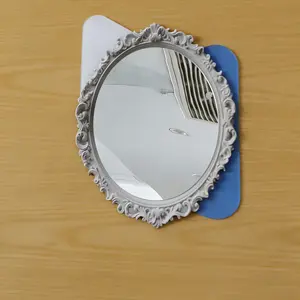 Cream Vintage Oval Mirror, Carved Floral Frame Decorative Mirror, Luxurious French Home Wall/desk Ornament