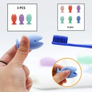 3pcs/6pcs Creative Suction Cup Cartoon Fish Shape Soft Rubber Toothbrush Case, Portable Travel Protector, Makeup Brush Holder