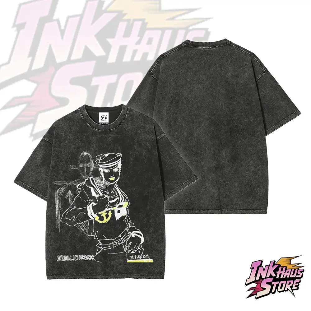 Bizarre Adventure Part 8 JoJolion Shirt Vintage Acid Wash Oversized Graphic Tee Josuke Higashikata Soft & Wet Anime Streetwear Retro Japanese Manga T-Shirt Men Women Y2K Harajuku Fashion Otaku Gamer Cosplay Casual Top Apparel Boyfriend Gift