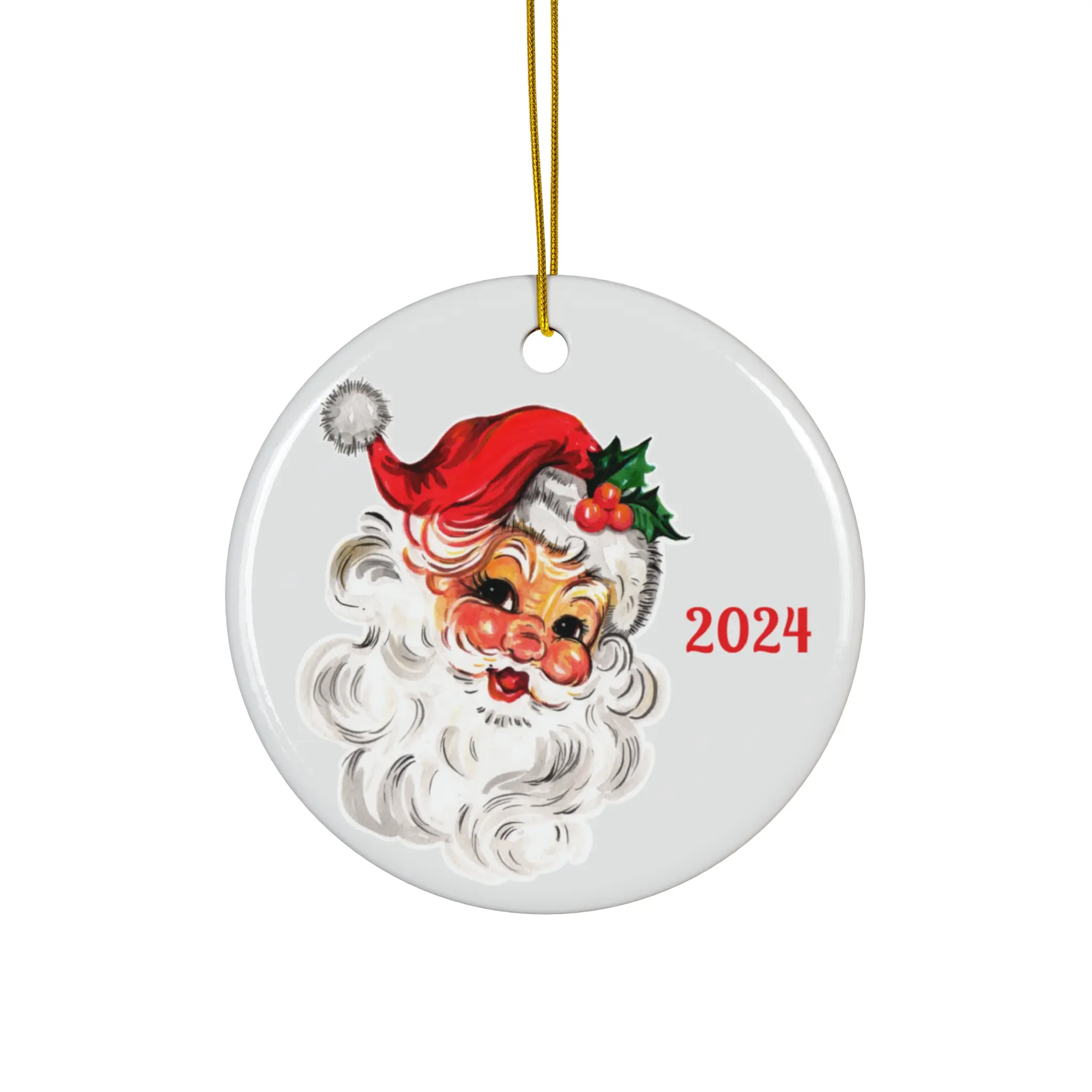 Vintage Santa Ceramic Ornament 2024, Christmas Tree Decoration, Holiday Keepsake, Festive Gift, Retro Decor
