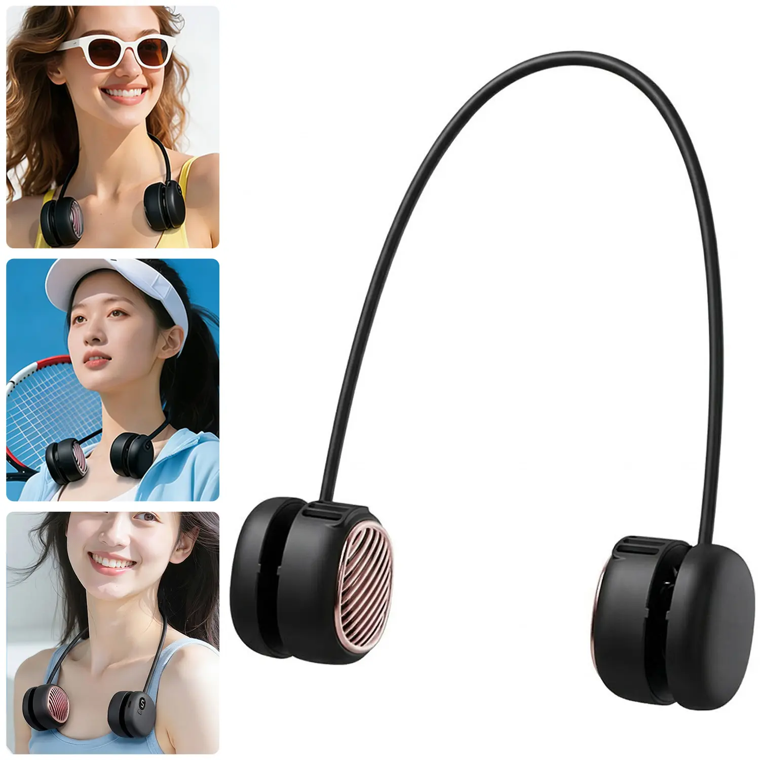 Portable Neck Wearable Fan, Battery Powered Lithium Ion Rechargeable Neck Fan for Office Workers Outdoor Use, Hands-Free 360° Adjust Device, 5 Speeds, Foldable Lightweight Cooling Airflow, USB-C Charging to Stay Cool