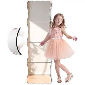 Wavy Shatterproof Full Length Wall Mirror Tiles, " x 14" (4 Pack 14" x 12"), Unbreakable  Safety  Mirror for , , , Playroom, Dorm, Door & Gym, Frameless Non-Glass