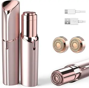 Women's Smooth Mini Facial Hair Trimmer - Painless Double-Blade Shaver with LED Light, USB Rechargeable Hair Removal Device for Face, Lips (Rose Gold)