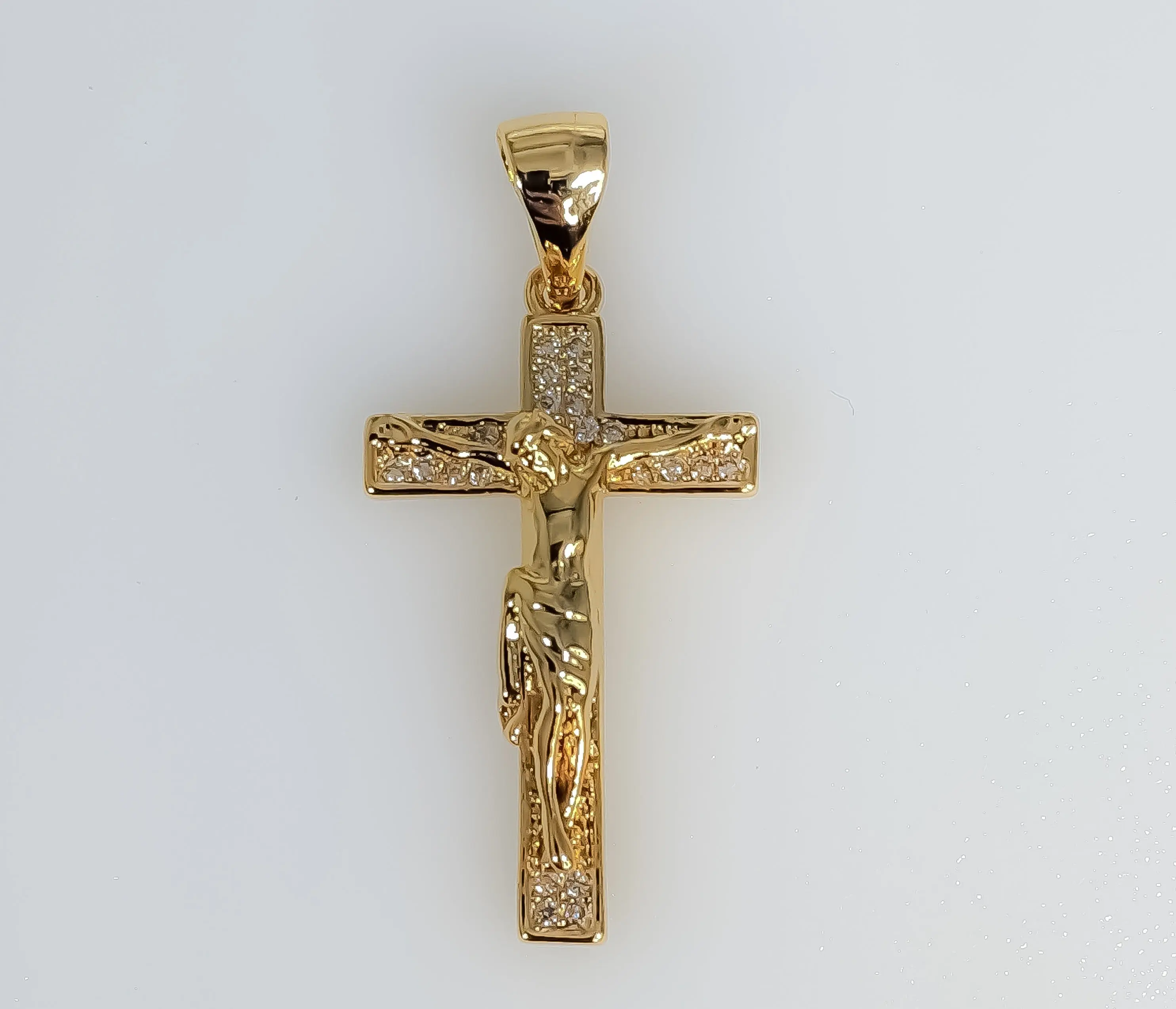 Mini Minimalist Bling Cross Pendant Golden Plated Jesus Crucifix