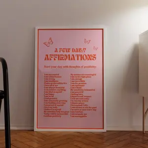 A Few Daily Affirmations Print, Dopamine Wall Decor, Girly Dorm Room Wall Decor, Maximalist Prints, Trendy Retro Art Motivational Poster