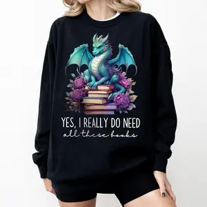 Dragon Book Comfort Colors Shirt, Dragon Reader Shirts, Personal Gifts For Bookworm Oversized Crewneck, Read Books Gift, Cute Bookish Shirt, Reading Lover Gift Top Womenswear