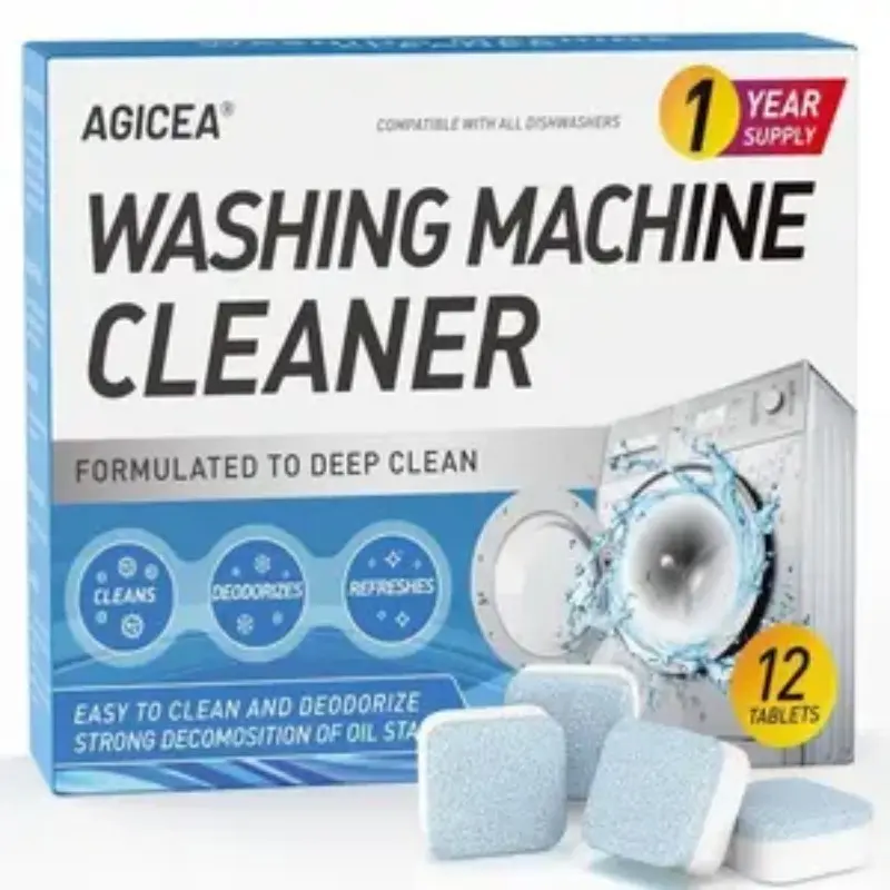 12-Pack Washing Machine Cleaner Tablets, Deep Cleaning for Front and Top Load Washers, Eco-Friendly Deodorizer, Household, 12-Month Supply, Cleaning Products