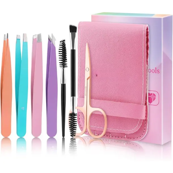 7 Pcs Eyebrow Tweezers for Women Facial Hair, Tweezers Set for Eyebrows, Stocking Stuffers for Women Teen Girls, Basket Stuffers, Christmas Birthday Small Gifts for Teen Girls Mom Her